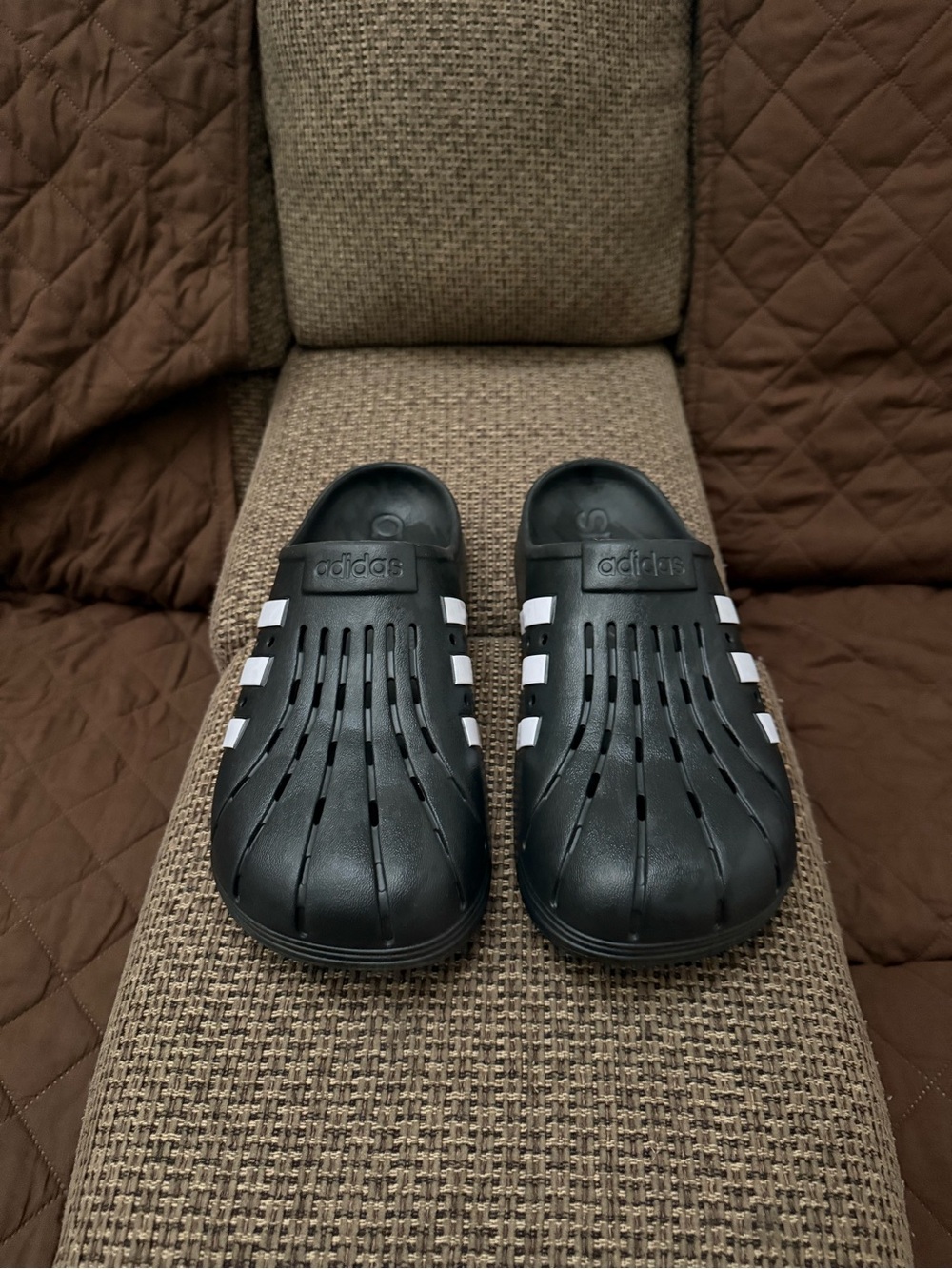 adidas Black Water Slip-On Shoes with White Stripes